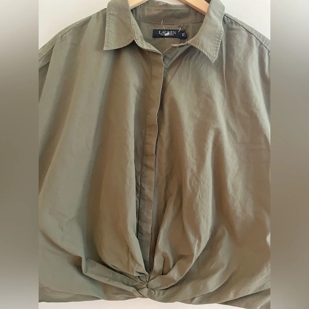 Lauren Ralph Lauren Twist-Front Cotton Broadcloth Shirt Olive green 18W-Like New - Picture 6 of 13